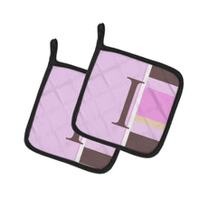 Load image into Gallery viewer, Letter I Initial Monogram - Pink Stripes Pot Holders - Set of 2 - Heat-Resistant Kitchen Essentials CJ1005-IPTHD