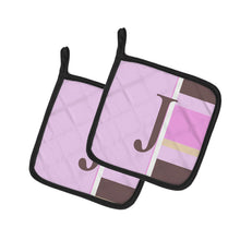 Load image into Gallery viewer, Letter J Initial Monogram - Pink Stripes Pot Holders - Set of 2 - Heat-Resistant Kitchen Essentials CJ1005-JPTHD