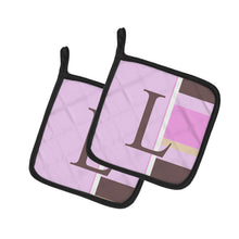 Load image into Gallery viewer, Letter L Initial Monogram - Pink Stripes Pot Holders - Set of 2 - Heat-Resistant Kitchen Essentials CJ1005-LPTHD