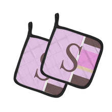 Load image into Gallery viewer, Letter S Initial Monogram - Pink Stripes Pot Holders - Set of 2 - Heat-Resistant Kitchen Essentials CJ1005-SPTHD