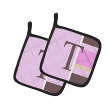 Load image into Gallery viewer, Letter T Initial Monogram - Pink Stripes Pot Holders - Set of 2 - Heat-Resistant Kitchen Essentials CJ1005-TPTHD