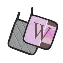 Load image into Gallery viewer, Letter W Initial Monogram - Pink Stripes Pot Holders - Set of 2 - Heat-Resistant Kitchen Essentials