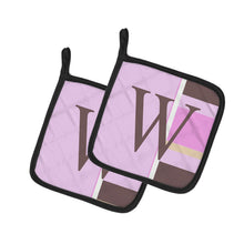 Load image into Gallery viewer, Letter W Initial Monogram - Pink Stripes Pot Holders - Set of 2 - Heat-Resistant Kitchen Essentials