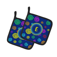 Load image into Gallery viewer, Letter E Initial Monogram - Blue Swirls Pot Holders - Set of 2 - Heat-Resistant Kitchen Essentials CJ1011-EPTHD