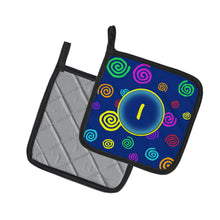 Load image into Gallery viewer, Letter I Initial Monogram - Blue Swirls Pot Holders - Set of 2 - Heat-Resistant Kitchen Essentials CJ1011-IPTHD