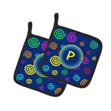 Load image into Gallery viewer, Letter P Initial Monogram - Blue Swirls Pot Holders - Set of 2 - Heat-Resistant Kitchen Essentials CJ1011-PPTHD