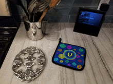 Load image into Gallery viewer, Letter U Initial Monogram - Blue Swirls Pot Holders - Set of 2 - Heat-Resistant Kitchen Essentials CJ1011-UPTHD