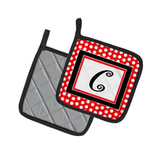 Load image into Gallery viewer, Letter C Initial Monogram Red Black Polka Dots Pot Holders - Set of 2 - Heat-Resistant Kitchen Essentials CJ1012-CPTHD
