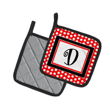 Load image into Gallery viewer, Letter D Initial Monogram Red Black Polka Dots Pot Holders - Set of 2 - Heat-Resistant Kitchen Essentials CJ1012-DPTHD