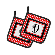 Load image into Gallery viewer, Letter D Initial Monogram Red Black Polka Dots Pot Holders - Set of 2 - Heat-Resistant Kitchen Essentials CJ1012-DPTHD
