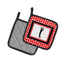 Load image into Gallery viewer, Letter I Initial Monogram Red Black Polka Dots Pot Holders - Set of 2 - Heat-Resistant Kitchen Essentials CJ1012-IPTHD