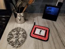 Load image into Gallery viewer, Letter I Initial Monogram Red Black Polka Dots Pot Holders - Set of 2 - Heat-Resistant Kitchen Essentials CJ1012-IPTHD
