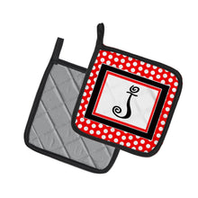 Load image into Gallery viewer, Letter J Initial Monogram Red Black Polka Dots Pot Holders - Set of 2 - Heat-Resistant Kitchen Essentials CJ1012-JPTHD