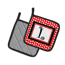 Load image into Gallery viewer, Letter L Initial Monogram Red Black Polka Dots Pot Holders - Set of 2 - Heat-Resistant Kitchen Essentials CJ1012-LPTHD