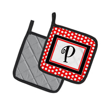 Load image into Gallery viewer, Letter P Initial Monogram Red Black Polka Dots Pot Holders - Set of 2 - Heat-Resistant Kitchen Essentials CJ1012-PPTHD