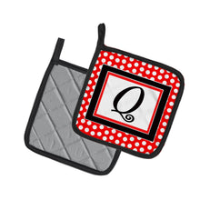 Load image into Gallery viewer, Letter Q Initial Monogram Red Black Polka Dots Pot Holders - Set of 2 - Heat-Resistant Kitchen Essentials CJ1012-QPTHD