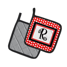 Load image into Gallery viewer, Letter R Initial Monogram Red Black Polka Dots Pot Holders - Set of 2 - Heat-Resistant Kitchen Essentials CJ1012-RPTHD