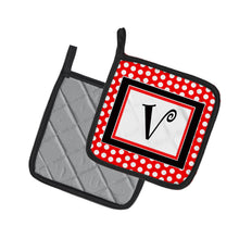 Load image into Gallery viewer, Monogram - Initial V Red Black Polka Dots Pot Holders - Set of 2 - Heat-Resistant Kitchen Essentials CJ1012-VPTHD