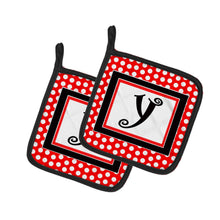 Load image into Gallery viewer, Monogram - Initial Y Red Black Polka Dots Pot Holders - Set of 2 - Heat-Resistant Kitchen Essentials CJ1012-YPTHD