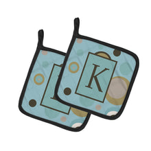 Load image into Gallery viewer, Monogram - Initial K Blue Dots Pot Holders - Set of 2 - Heat-Resistant Kitchen Essentials CJ1013-KPTHD