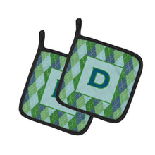 Load image into Gallery viewer, Monogram - Initial D Blue Argoyle Pot Holders - Set of 2 - Heat-Resistant Kitchen Essentials CJ1020-DPTHD
