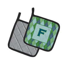 Load image into Gallery viewer, Monogram - Initial F Blue Argoyle Pot Holders - Set of 2 - Heat-Resistant Kitchen Essentials CJ1020-FPTHD