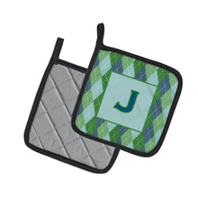 Load image into Gallery viewer, Monogram - Initial J Blue Argoyle Pot Holders - Set of 2 - Heat-Resistant Kitchen Essentials CJ1020-JPTHD