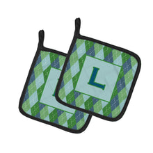 Load image into Gallery viewer, Monogram - Initial L Blue Argoyle Pot Holders - Set of 2 - Heat-Resistant Kitchen Essentials CJ1020-LPTHD