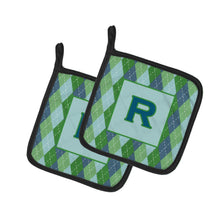 Load image into Gallery viewer, Initial R Monogram - Blue Argoyle Pot Holders - Set of 2 - Heat-Resistant Kitchen Essentials CJ1020-RPTHD