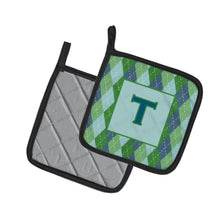 Load image into Gallery viewer, Initial T Monogram - Blue Argoyle Pot Holders - Set of 2 - Heat-Resistant Kitchen Essentials CJ1020-TPTHD