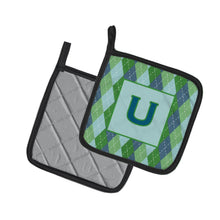 Load image into Gallery viewer, Initial U Monogram - Blue Argoyle Pot Holders - Set of 2 - Heat-Resistant Kitchen Essentials CJ1020-UPTHD