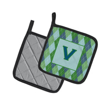 Load image into Gallery viewer, Initial V Monogram - Blue Argoyle Pot Holders - Set of 2 - Heat-Resistant Kitchen Essentials CJ1020-VPTHD
