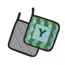 Load image into Gallery viewer, Initial Y Monogram - Blue Argoyle Pot Holders - Set of 2 - Heat-Resistant Kitchen Essentials CJ1020-YPTHD