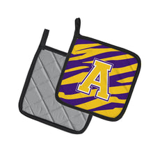 Load image into Gallery viewer, Letter A Monogram - Tiger Stripe - Purple Gold Pot Holders - Set of 2 - Heat-Resistant Kitchen Essentials CJ1022-APTHD