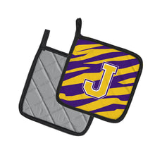 Load image into Gallery viewer, Letter J Monogram - Tiger Stripe - Purple Gold Pot Holders - Set of 2 - Heat-Resistant Kitchen Essentials CJ1022-JPTHD