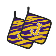 Load image into Gallery viewer, Letter J Monogram - Tiger Stripe - Purple Gold Pot Holders - Set of 2 - Heat-Resistant Kitchen Essentials CJ1022-JPTHD