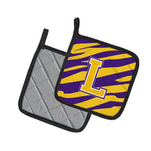 Load image into Gallery viewer, Letter L Monogram - Tiger Stripe - Purple Gold Pot Holders - Set of 2 - Heat-Resistant Kitchen Essentials CJ1022-LPTHD