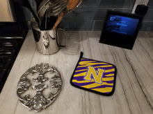 Load image into Gallery viewer, Letter N Monogram - Tiger Stripe - Purple Gold Pot Holders - Set of 2 - Heat-Resistant Kitchen Essentials CJ1022-NPTHD