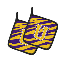 Load image into Gallery viewer, Letter U Monogram - Tiger Stripe - Purple Gold Pot Holders - Set of 2 - Heat-Resistant Kitchen Essentials CJ1022-UPTHD