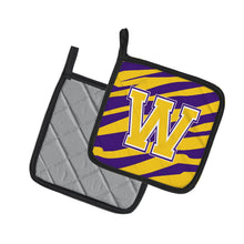 Load image into Gallery viewer, Letter W Monogram - Tiger Stripe - Purple Gold Pot Holders - Set of 2 - Heat-Resistant Kitchen Essentials CJ1022-WPTHD