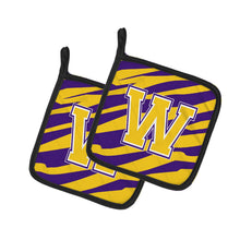 Load image into Gallery viewer, Letter W Monogram - Tiger Stripe - Purple Gold Pot Holders - Set of 2 - Heat-Resistant Kitchen Essentials CJ1022-WPTHD