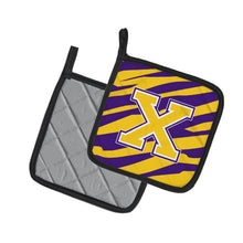 Load image into Gallery viewer, Letter X Monogram - Tiger Stripe - Purple Gold Pot Holders - Set of 2 - Heat-Resistant Kitchen Essentials CJ1022-XPTHD