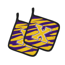 Load image into Gallery viewer, Letter X Monogram - Tiger Stripe - Purple Gold Pot Holders - Set of 2 - Heat-Resistant Kitchen Essentials CJ1022-XPTHD