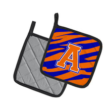 Load image into Gallery viewer, Letter A Monogram - Orange Blue Tiger Stripe Pot Holders - Set of 2 - Heat-Resistant Kitchen Essentials CJ1023-APTHD