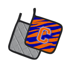 Load image into Gallery viewer, Monogram Initial C Tiger Stripe - Blue Orange Pot Holders - Set of 2 - Heat-Resistant Kitchen Essentials CJ1023-CPTHD