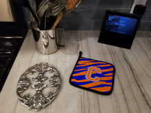 Load image into Gallery viewer, Monogram Initial C Tiger Stripe - Blue Orange Pot Holders - Set of 2 - Heat-Resistant Kitchen Essentials CJ1023-CPTHD