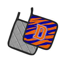 Load image into Gallery viewer, Monogram Initial D Tiger Stripe - Blue Orange Pot Holders - Set of 2 - Heat-Resistant Kitchen Essentials CJ1023-DPTHD