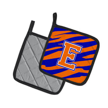 Load image into Gallery viewer, Monogram Initial E Tiger Stripe - Blue Orange Pot Holders - Set of 2 - Heat-Resistant Kitchen Essentials CJ1023-EPTHD