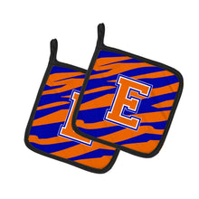 Load image into Gallery viewer, Monogram Initial E Tiger Stripe - Blue Orange Pot Holders - Set of 2 - Heat-Resistant Kitchen Essentials CJ1023-EPTHD