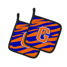 Load image into Gallery viewer, Monogram Initial G Tiger Stripe - Blue Orange Pot Holders - Set of 2 - Heat-Resistant Kitchen Essentials CJ1023-GPTHD